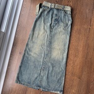 (BRAND NEW) Pixie Market Dirty Denim Belted Maxi Skirt size S